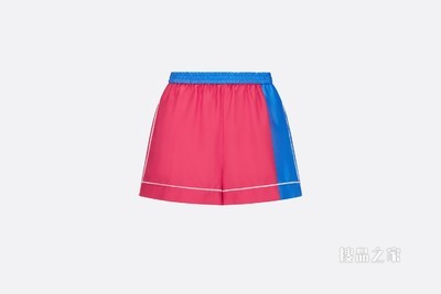 Dior Chez Moi 短裤 亮粉色和荧光蓝色桑蚕丝斜纹面料