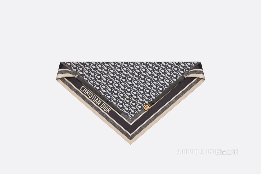 Dior 印花上衣 海军蓝色桑蚕丝斜纹面料和黑色光滑牛皮革 Oblique 印花