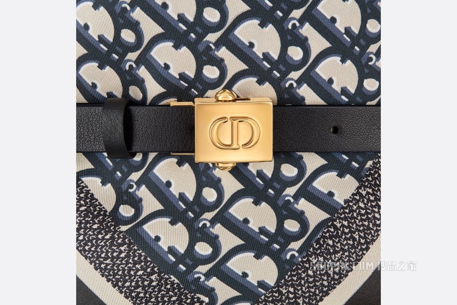 Dior 印花上衣 海军蓝色桑蚕丝斜纹面料和黑色光滑牛皮革 Oblique 印花