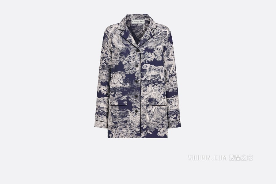 Dior Chez Moi 衬衫 海军蓝色桑蚕丝斜纹面料 Reverse 茹伊印花