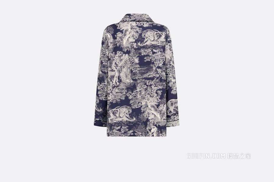 Dior Chez Moi 衬衫 海军蓝色桑蚕丝斜纹面料 Reverse 茹伊印花