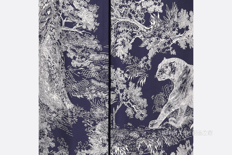 Dior Chez Moi 长裤 海军蓝色桑蚕丝斜纹面料 Reverse 茹伊印花