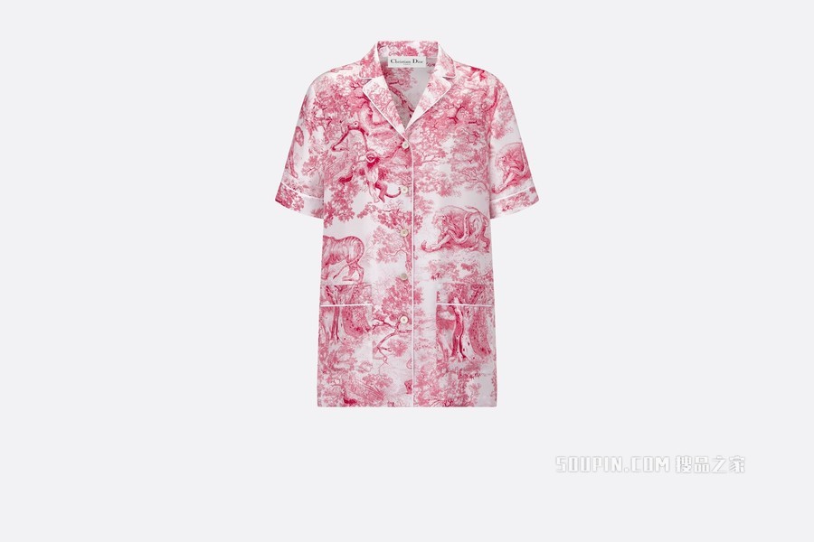 Dior Chez Moi 短袖衬衫 红色桑蚕丝斜纹面料茹伊印花