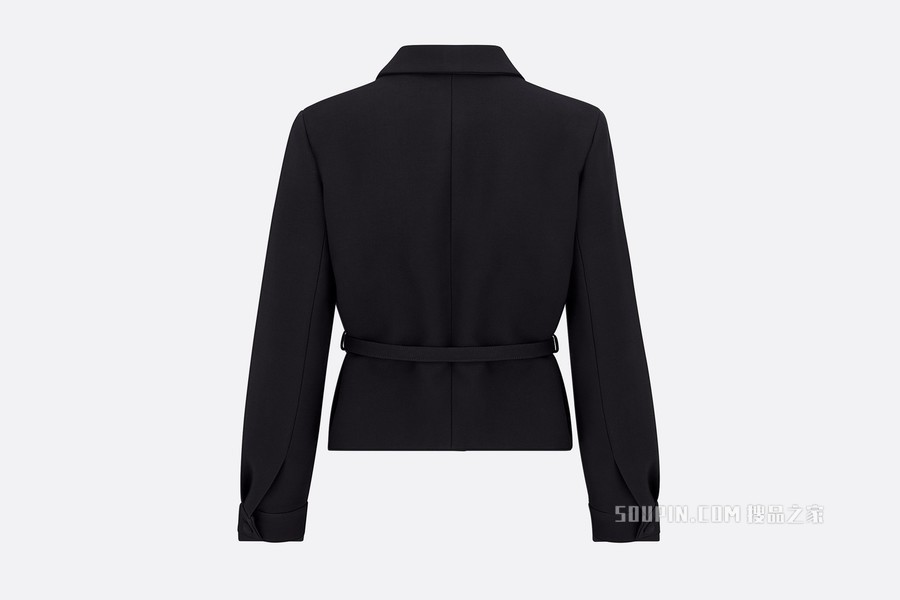 V08 短款西装外套 黑色羊毛和桑蚕丝混纺面料搭配 Dior 腰带
