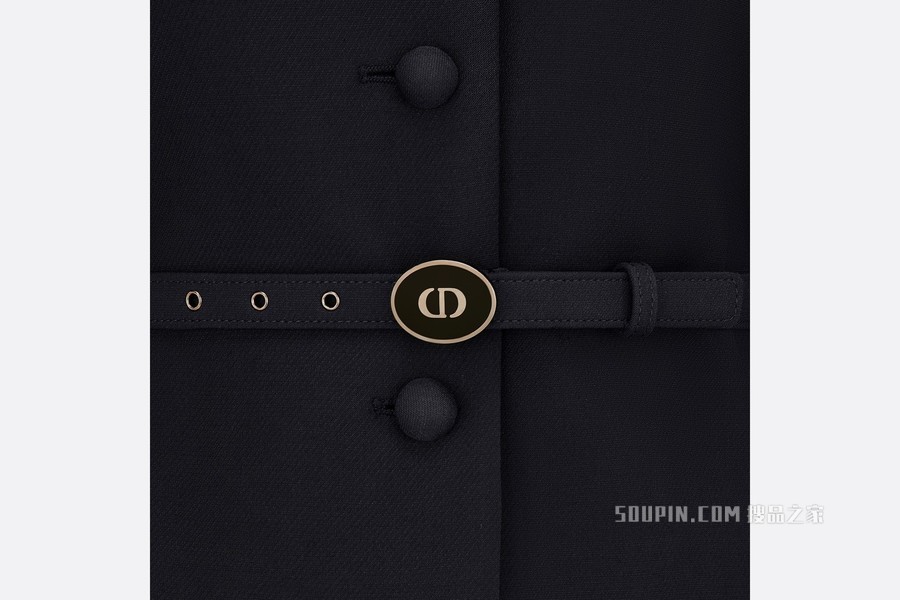 V08 短款西装外套 黑色羊毛和桑蚕丝混纺面料搭配 Dior 腰带
