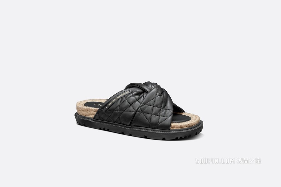 Dtwist 凉拖 黑色羊皮革藤格纹