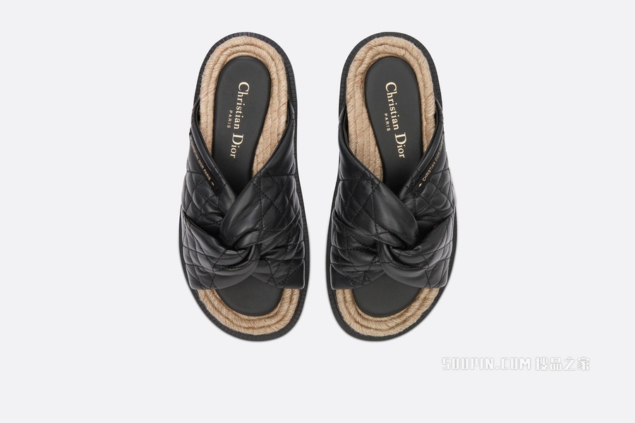 Dtwist 凉拖 黑色羊皮革藤格纹