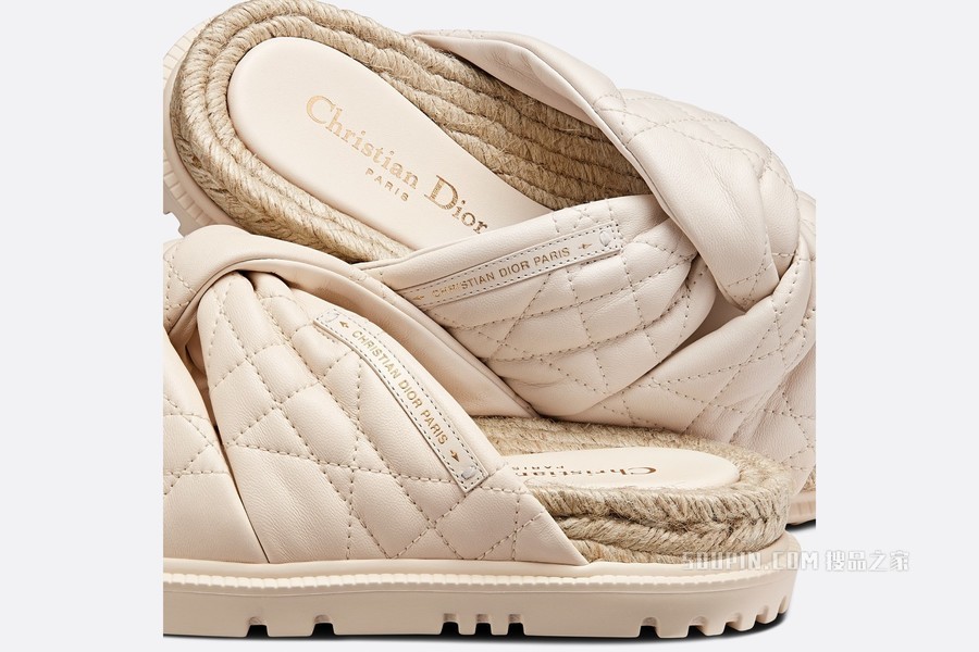 Dtwist 凉拖 白色羊皮革藤格纹