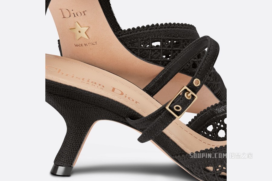 Dior Capture 高跟穆勒鞋 黑色网面藤格纹刺绣