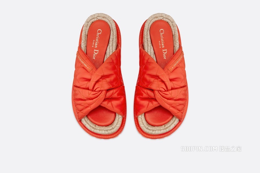 Dtwist 凉拖 亮橙色羊皮革藤格纹