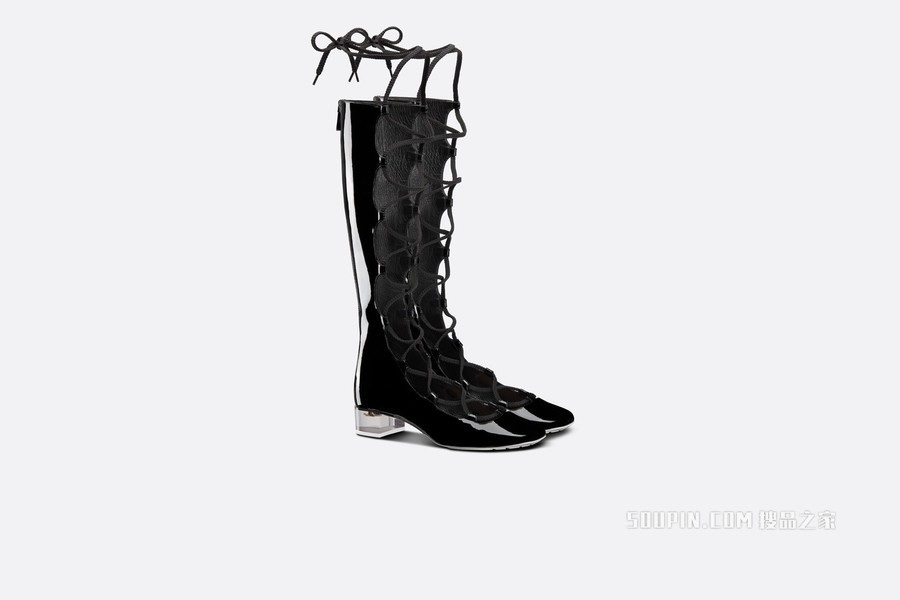 Dior Arty 系带靴子 黑色漆皮牛皮革