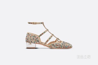 Dior Arty 芭蕾鞋 金色棉质金属光泽线刺绣和多色正方形仿水晶