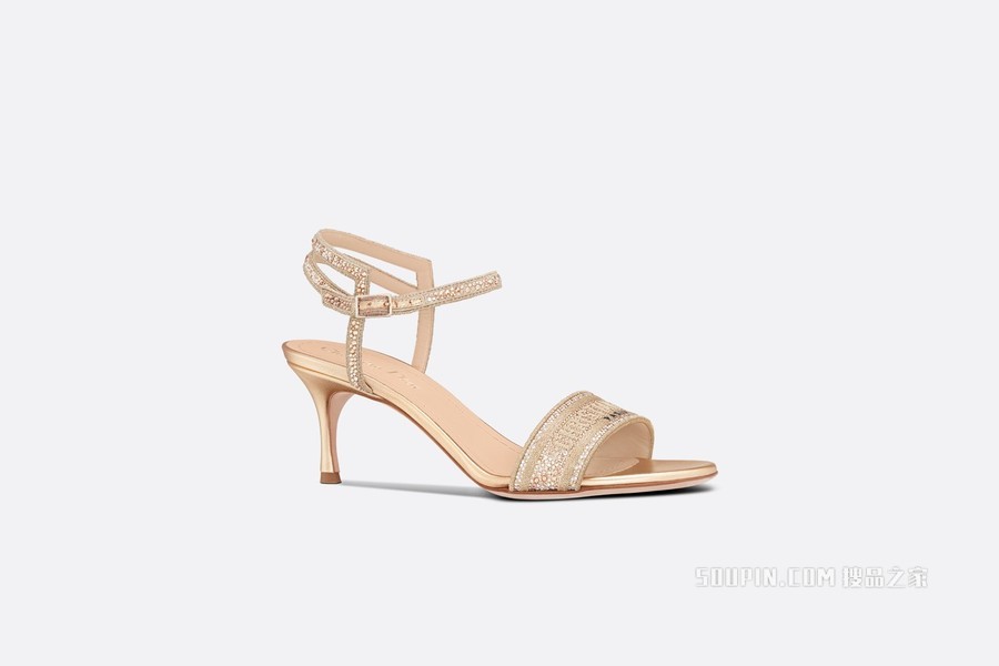 Dway 高跟凉鞋 金色棉质金属光泽线刺绣和仿水晶