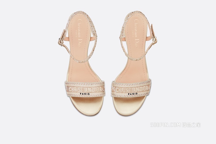 Dway 高跟凉鞋 金色棉质金属光泽线刺绣和仿水晶