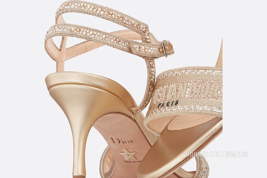 Dway 高跟凉鞋 金色棉质金属光泽线刺绣和仿水晶