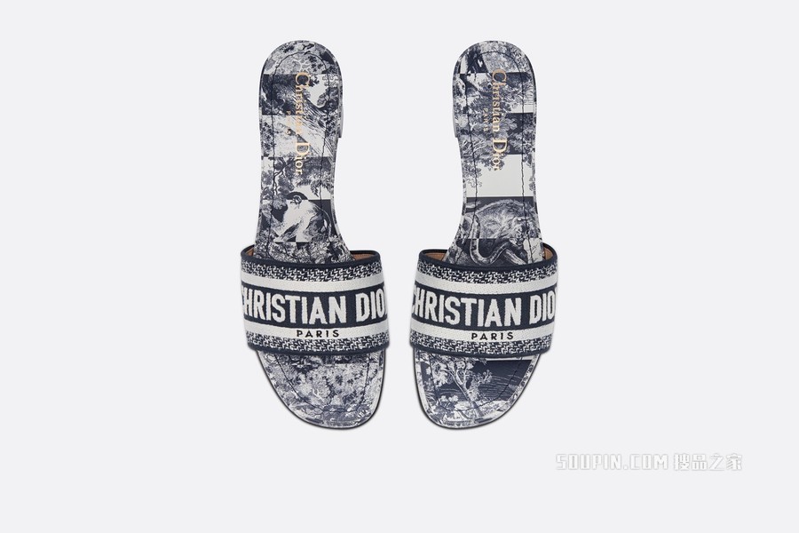 Dway 棉质带跟凉拖 海军蓝色棉质刺绣条纹茹伊印花