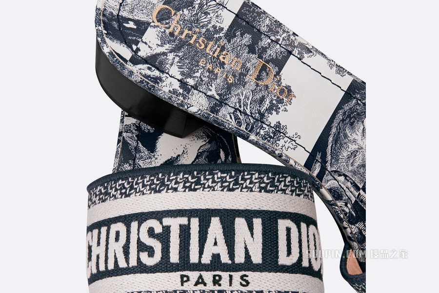 Dway 棉质带跟凉拖 海军蓝色棉质刺绣条纹茹伊印花