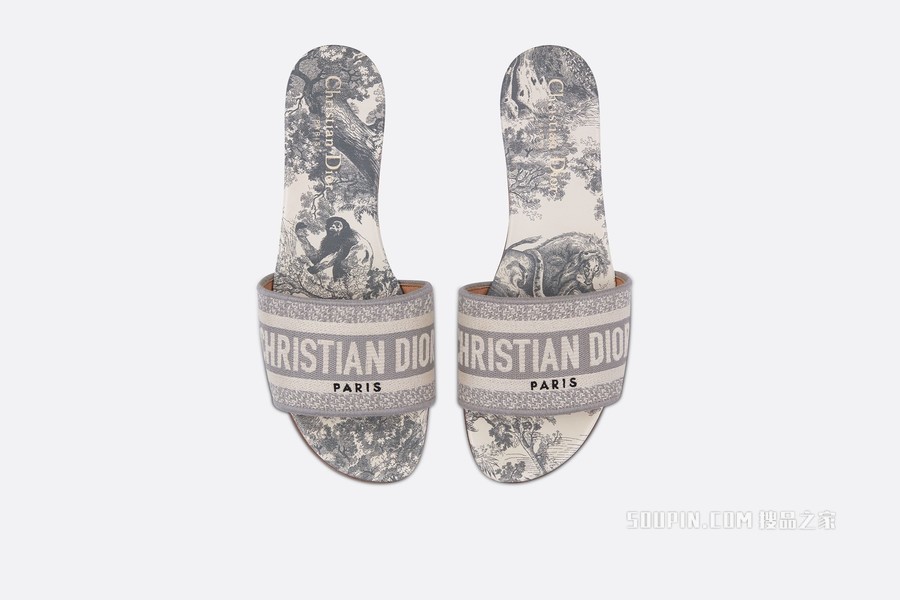 Dway 棉质凉拖 灰色棉质刺绣茹伊印花