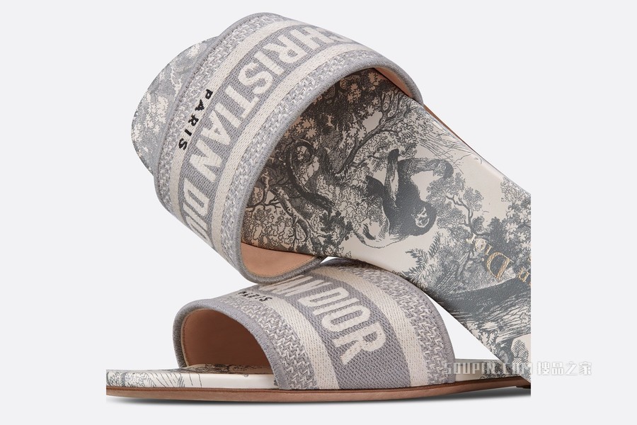 Dway 棉质凉拖 灰色棉质刺绣茹伊印花