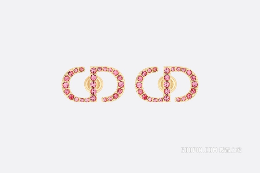 Petit CD 耳钉 金色饰面金属和淡粉色仿水晶