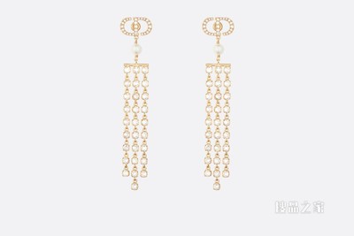 30 Montaigne 耳环 金色饰面金属、白色树脂珠饰和白色仿水晶装饰