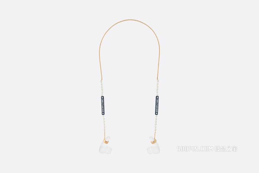 D-Vibe 耳机链项链 金色饰面金属、白色树脂珠饰和海军蓝色涂漆装饰