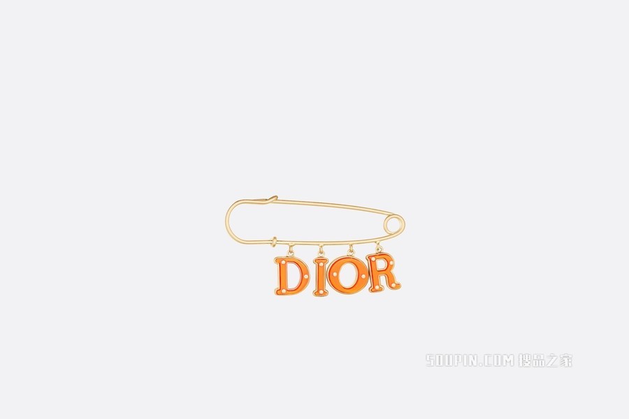 Dio(r)evolution 胸针 金色饰面金属和荧光橙色透明树脂