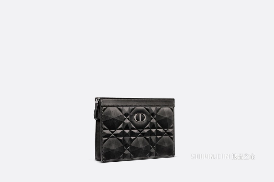 细长款 Dior Caro 链条手袋 黑色牛皮革超大钻石形图案藤格纹