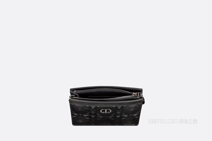 细长款 Dior Caro 链条手袋 黑色牛皮革超大钻石形图案藤格纹