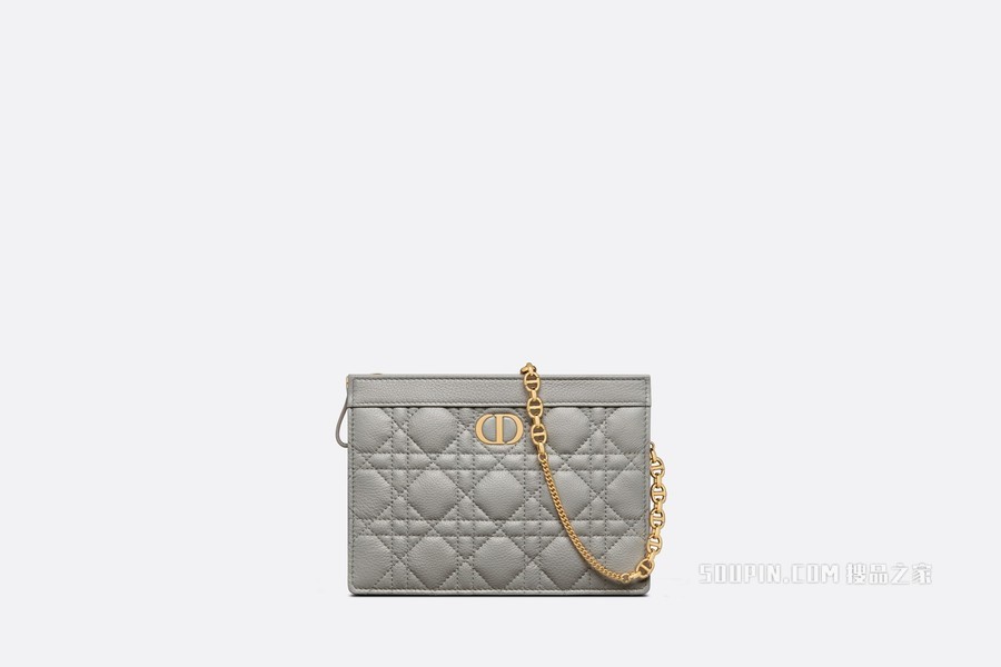 Dior Caro 链条手袋 灰色柔软牛皮革藤格纹搭配链条