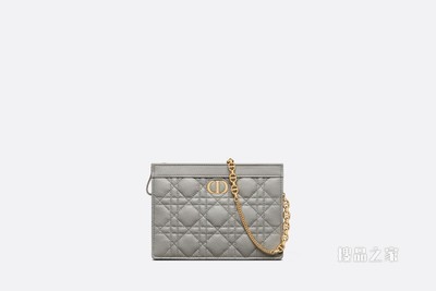 Dior Caro 链条手袋 灰色柔软牛皮革藤格纹搭配链条