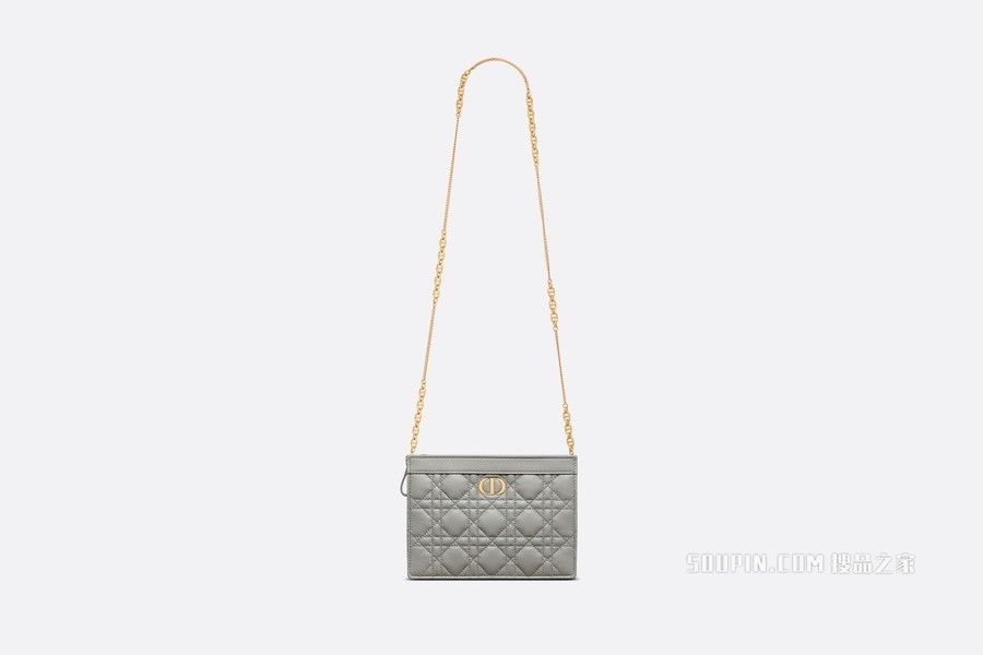 Dior Caro 链条手袋 灰色柔软牛皮革藤格纹搭配链条