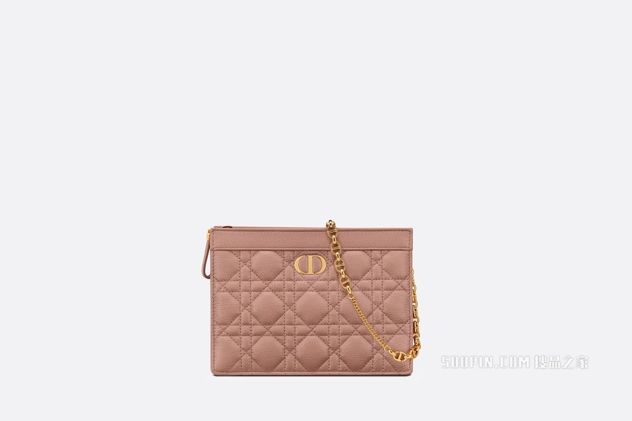 细长款 Dior Caro 链条手袋 绯红色柔软牛皮革藤格纹