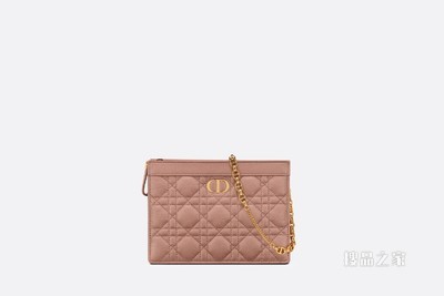 细长款 Dior Caro 链条手袋 绯红色柔软牛皮革藤格纹