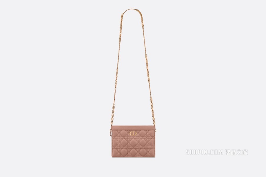 细长款 Dior Caro 链条手袋 绯红色柔软牛皮革藤格纹