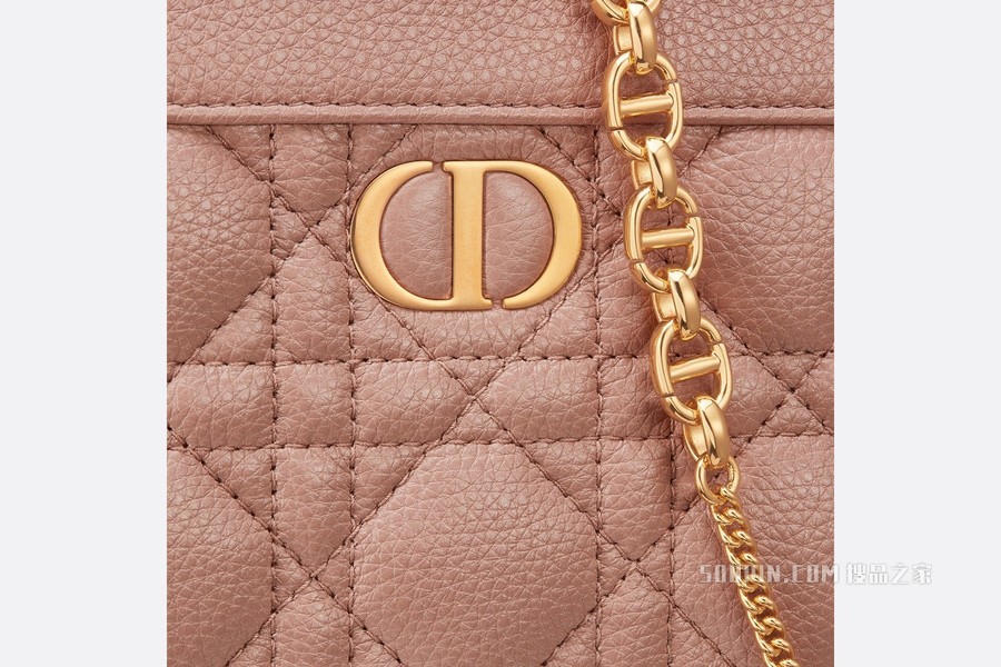 细长款 Dior Caro 链条手袋 绯红色柔软牛皮革藤格纹