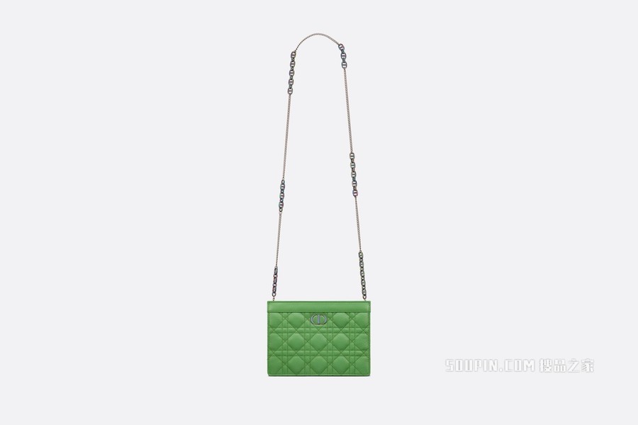 Dior Caro 链条手袋 亮绿色粒面牛皮革藤格纹搭配链条