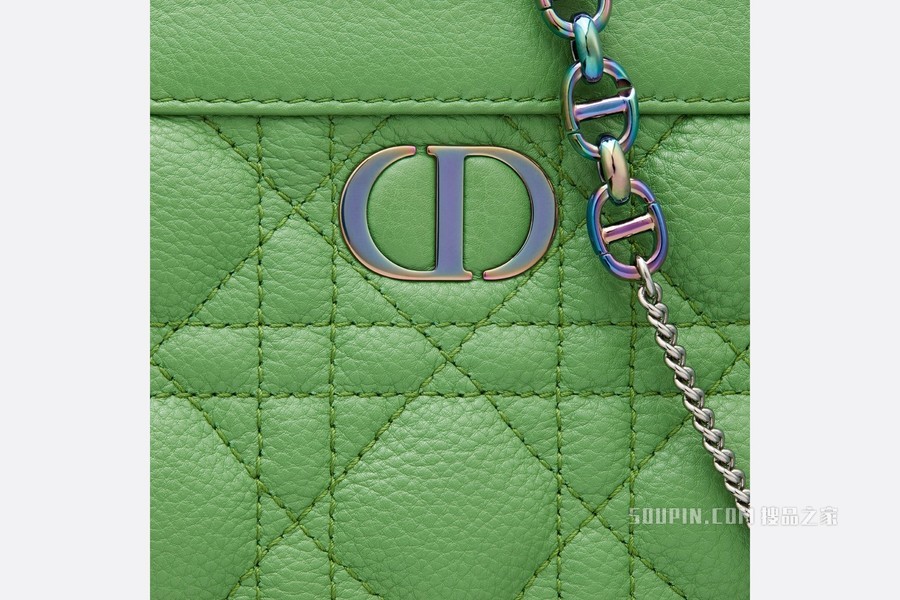 Dior Caro 链条手袋 亮绿色粒面牛皮革藤格纹搭配链条