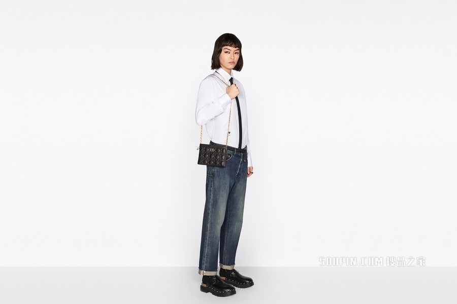 Dior Caro 链条手袋 亮绿色粒面牛皮革藤格纹搭配链条