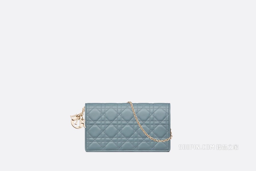 Lady Dior 手拿包 天蓝色羊皮革藤格纹