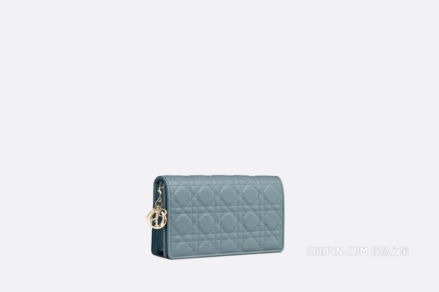 Lady Dior 手拿包 天蓝色羊皮革藤格纹