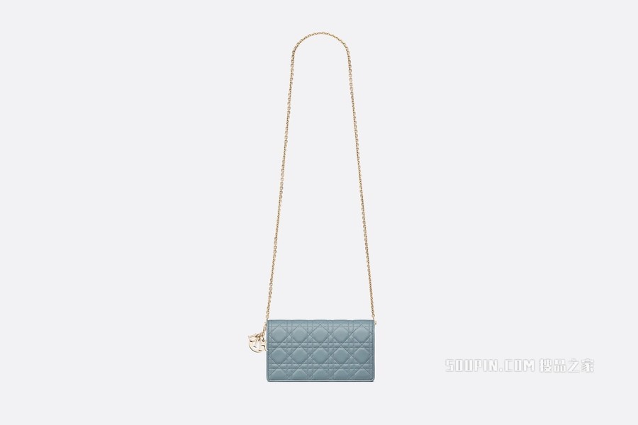 Lady Dior 手拿包 天蓝色羊皮革藤格纹