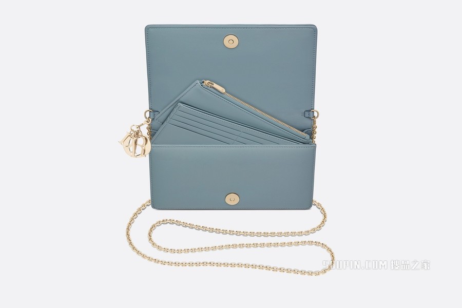 Lady Dior 手拿包 天蓝色羊皮革藤格纹