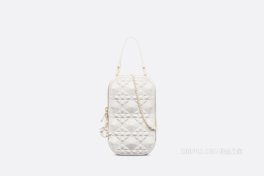 Lady Dior 手机袋 奶白色牛皮革钻石形状藤格纹