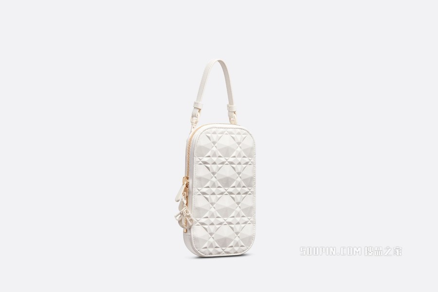 Lady Dior 手机袋 奶白色牛皮革钻石形状藤格纹