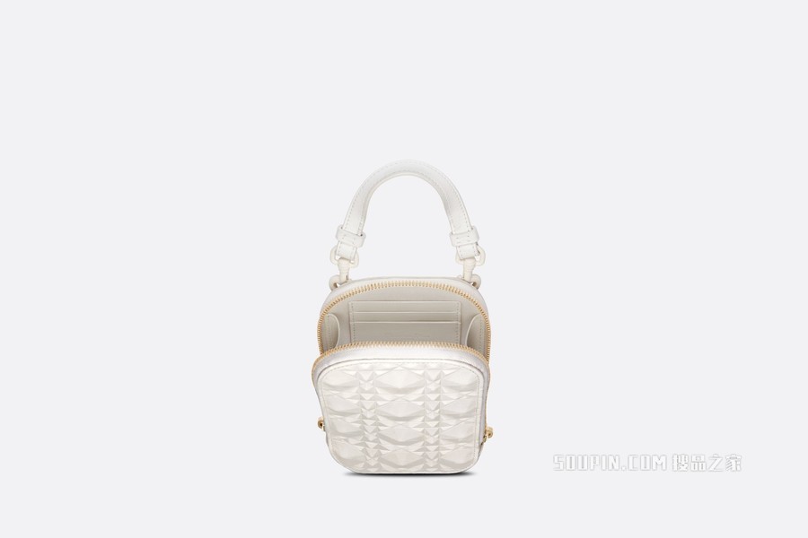 Lady Dior 手机袋 奶白色牛皮革钻石形状藤格纹