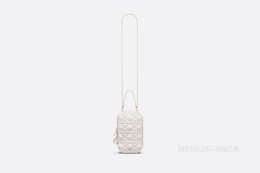 Lady Dior 手机袋 奶白色牛皮革钻石形状藤格纹