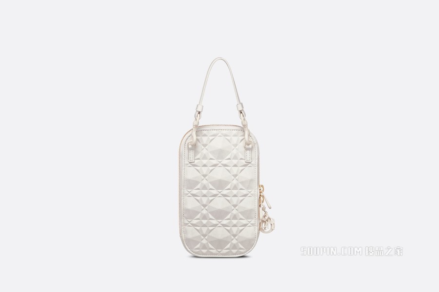 Lady Dior 手机袋 奶白色牛皮革钻石形状藤格纹