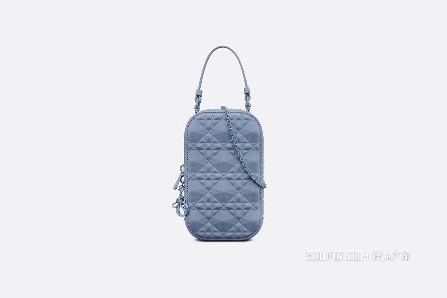 Lady Dior 手机袋 丹宁蓝色牛皮革钻石形状藤格纹