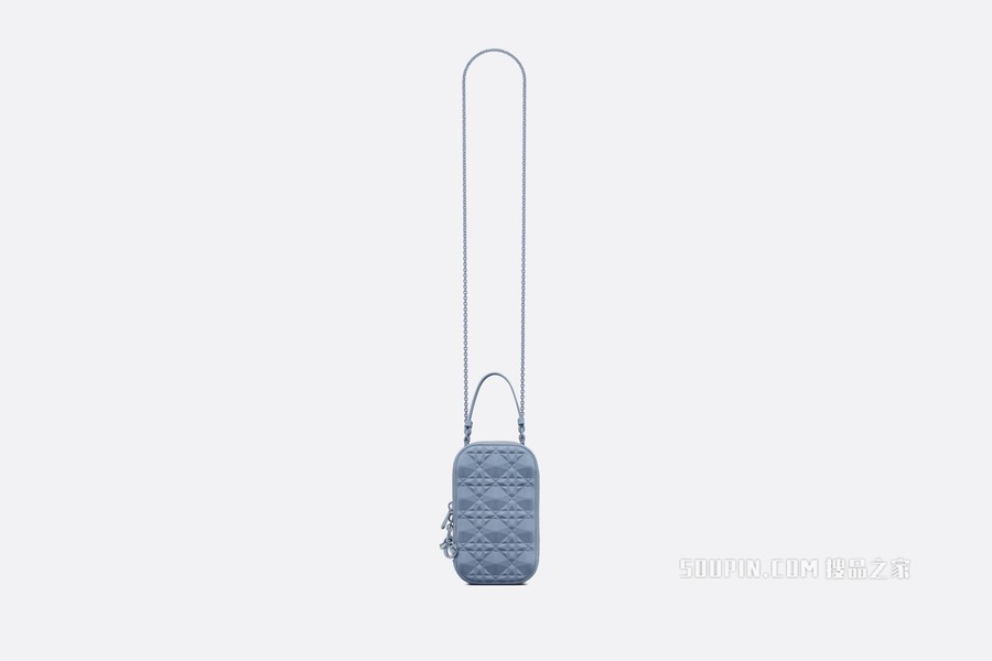 Lady Dior 手机袋 丹宁蓝色牛皮革钻石形状藤格纹